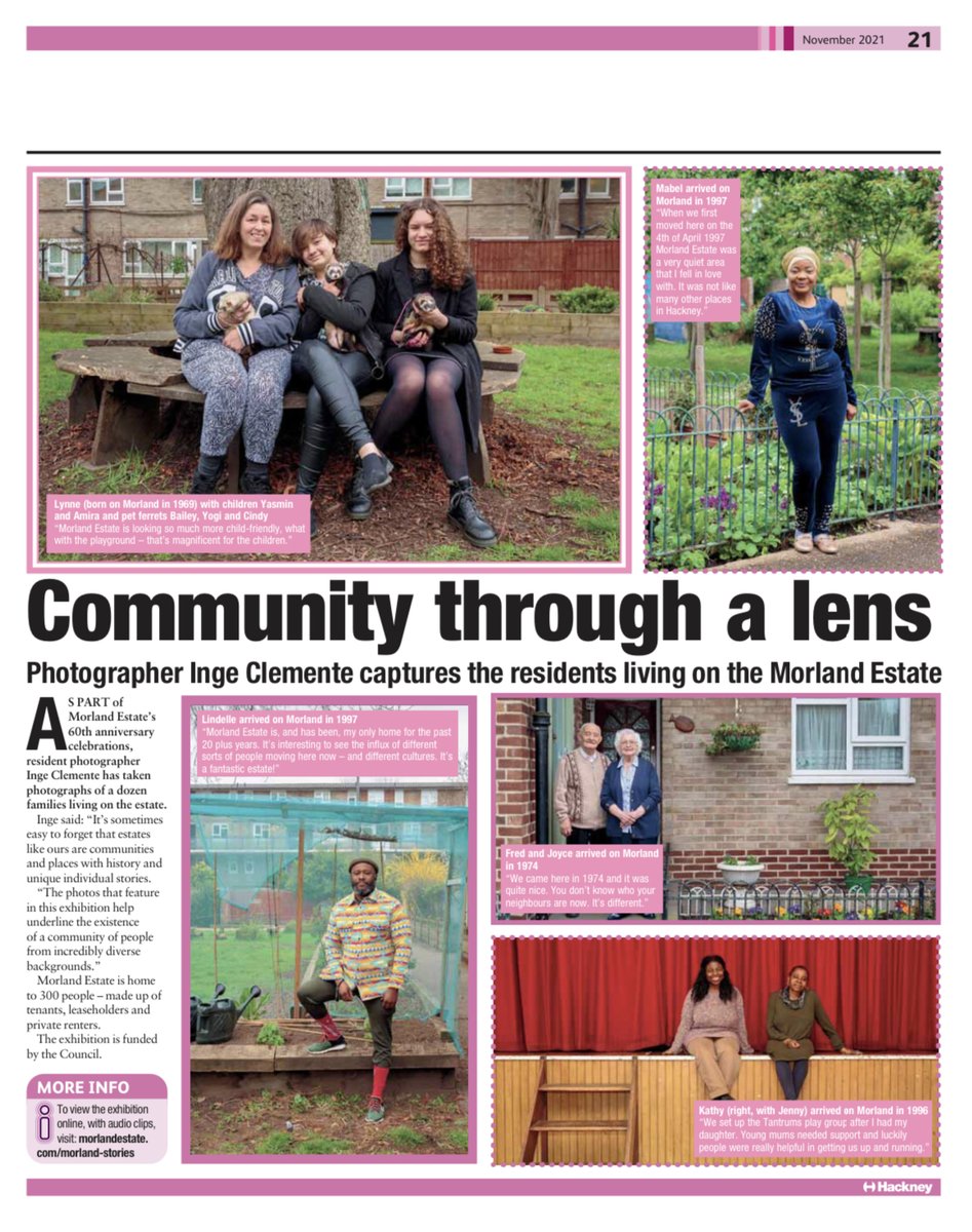 MorlandTRA's tweet photo. Great coverage of our 60th anniversary photo exhibition in #HackneyLife! Wonderful images of our residents by @ingedinge. Thank you for the support @HackneyCouncil @LoveHackney @mayorofhackney. Read more + listen to our resident stories at https://t.co/voNb95KDd4 #CouncilHousing https://t.co/QoYUcJmlAo