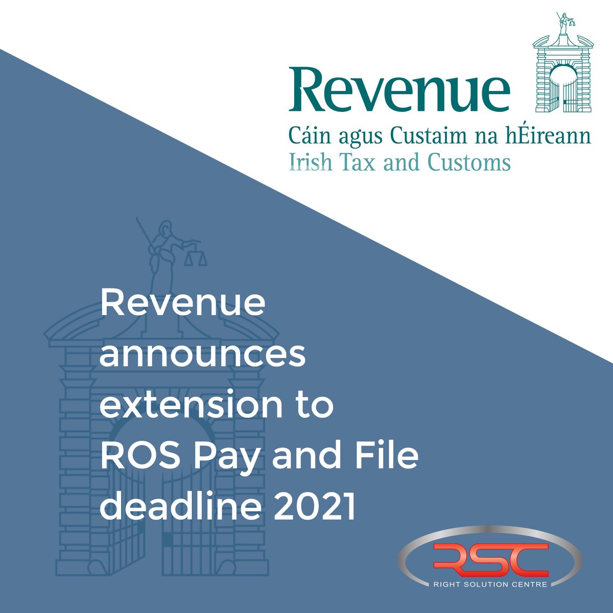 RSCentre's tweet photo. In light of the current Covid-19 developments, Revenue is extending the Pay and File deadline for ROS customers to Friday, 19 November at 5.00pm.

#revenuenews #rightsolutioncentre #taxes2021 #deadline https://t.co/YDoTgz0QB9