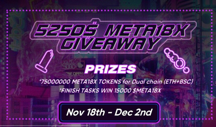 New airdrop: META18X
Total Reward: 75000000 $META18X
Winners: 5,000 Random

🤖Start bot : t.me/Meta18XAirdrop… 

Note: Airdrop will end on 2nd December, rewards will be distributed to participants wallet within 1 day after airdrop end. 

#AirdropKing