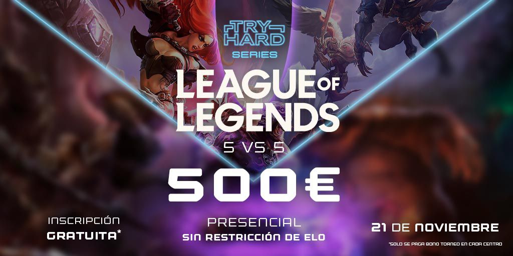 ArenaProGaming's tweet photo. 🏆 Torneo #LeagueOfLegends 💥

📅 Mañana, viernes 19 de noviembre FINALIZA EL PLAZO DE INSCRIPCIÓN

💰 500€ Prize Pool
⚙️ Formato SIN Restricción ELO

📲 Info: https://t.co/vzcatmcLSR

🇪🇦 Competición nacional presencial, organiza @TryhardSeries 📍 Participa desde #ArenaGaming 💙 https://t.co/RCUkW9IMhK