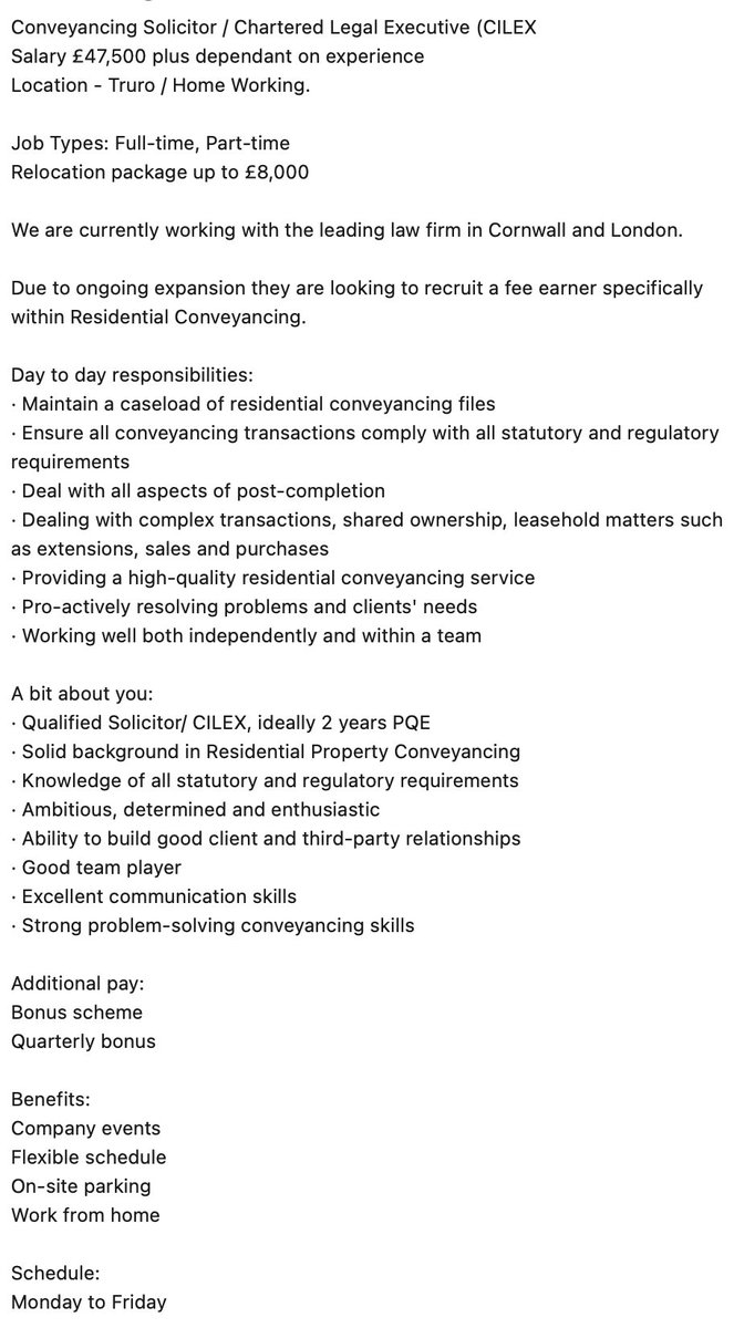 To apply please send your CV in confidence to alex@retainjobs.com

#RetainPeople #RetainExcellence #recruitment #LegalJobs #workingfromhome #Cornwall #ThursdayMotivation