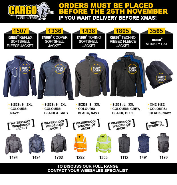 Do you need Logos before Xmas? Time is running out!

Contact us for more information:
📞Tel: 00353 (0)1 4299519 
📩websales@CargoWorkWear.com

#cargoworkwear #wearthebull #workwear #workweartrousers #safetywear #craftsmen #safetywear #safetyireland #safetyuk #irelandconstruction