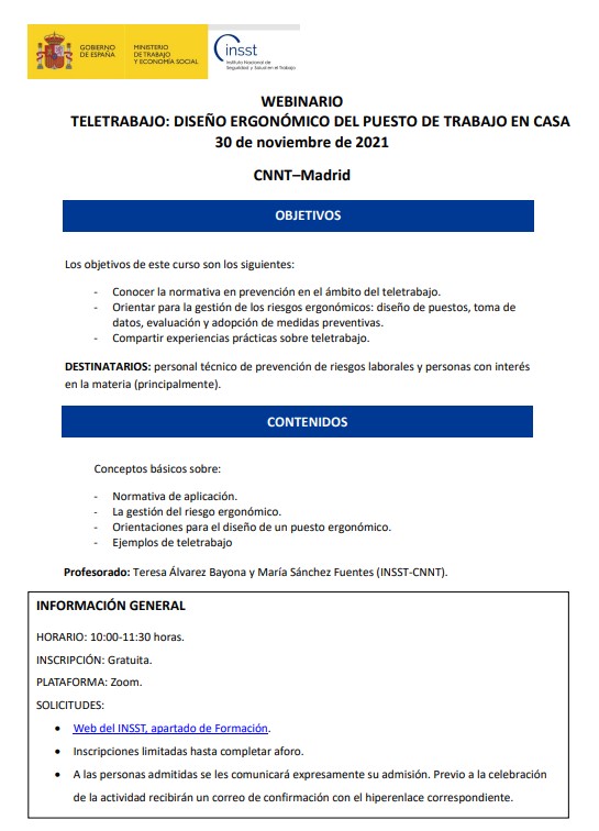prevencionjcyl's tweet photo. #EventosPRL #PRL #50AñosINSST
Webinario “Teletrabajo: diseño ergonómico del puesto de trabajo en casa”
Organiza: @INSST_MITES_GOB
➡️ 30 de noviembre de 2021
INFO 👇
https://t.co/fqU8roLeCk https://t.co/lkSMjO7gev