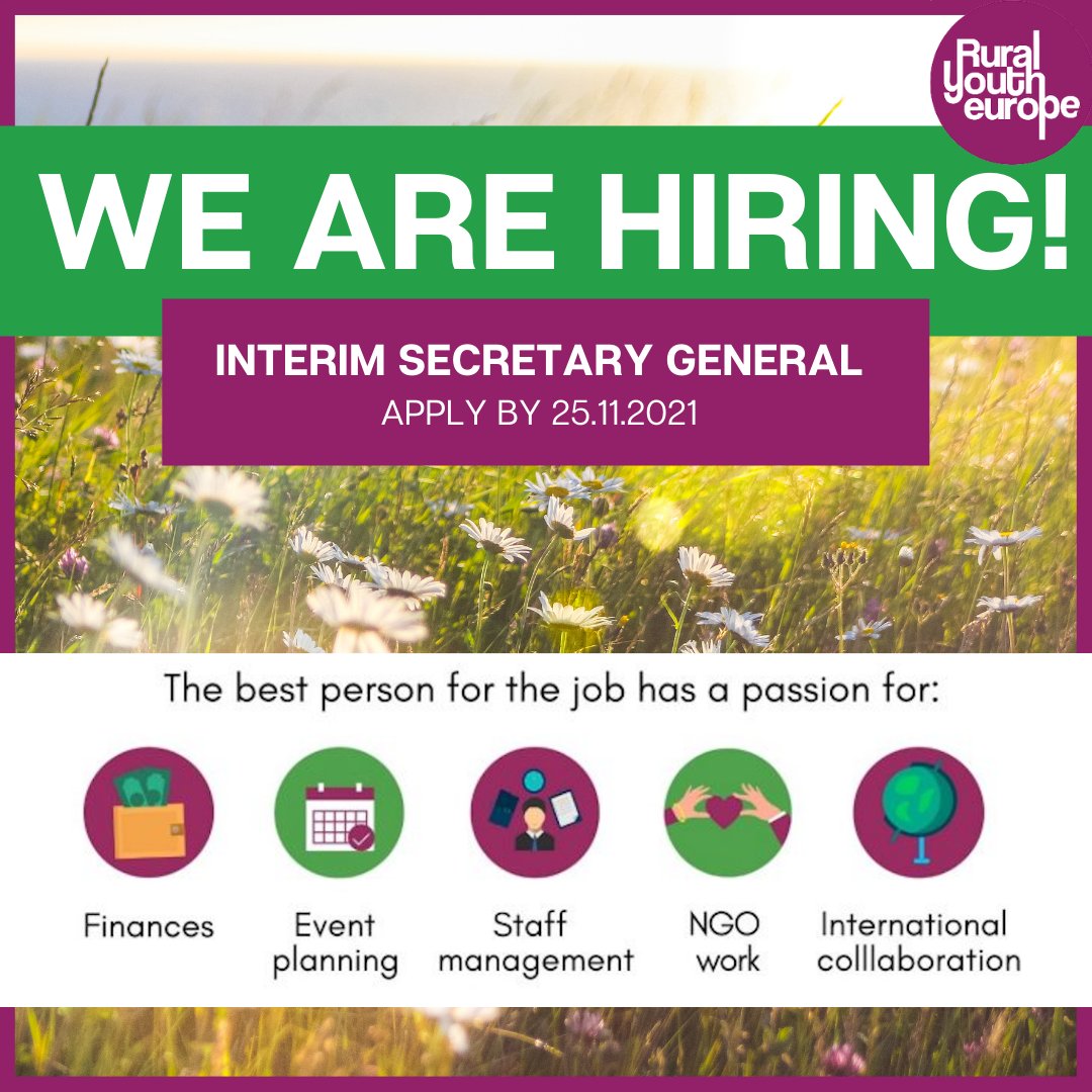 Join our team! 💪 We’re #hiring an Interim Secretary General. You can find out more about the position on our latest blog post here: bit.ly/3Hp8tqv 

#WeAreRuralYouth #JobVacancy #NGOJobs