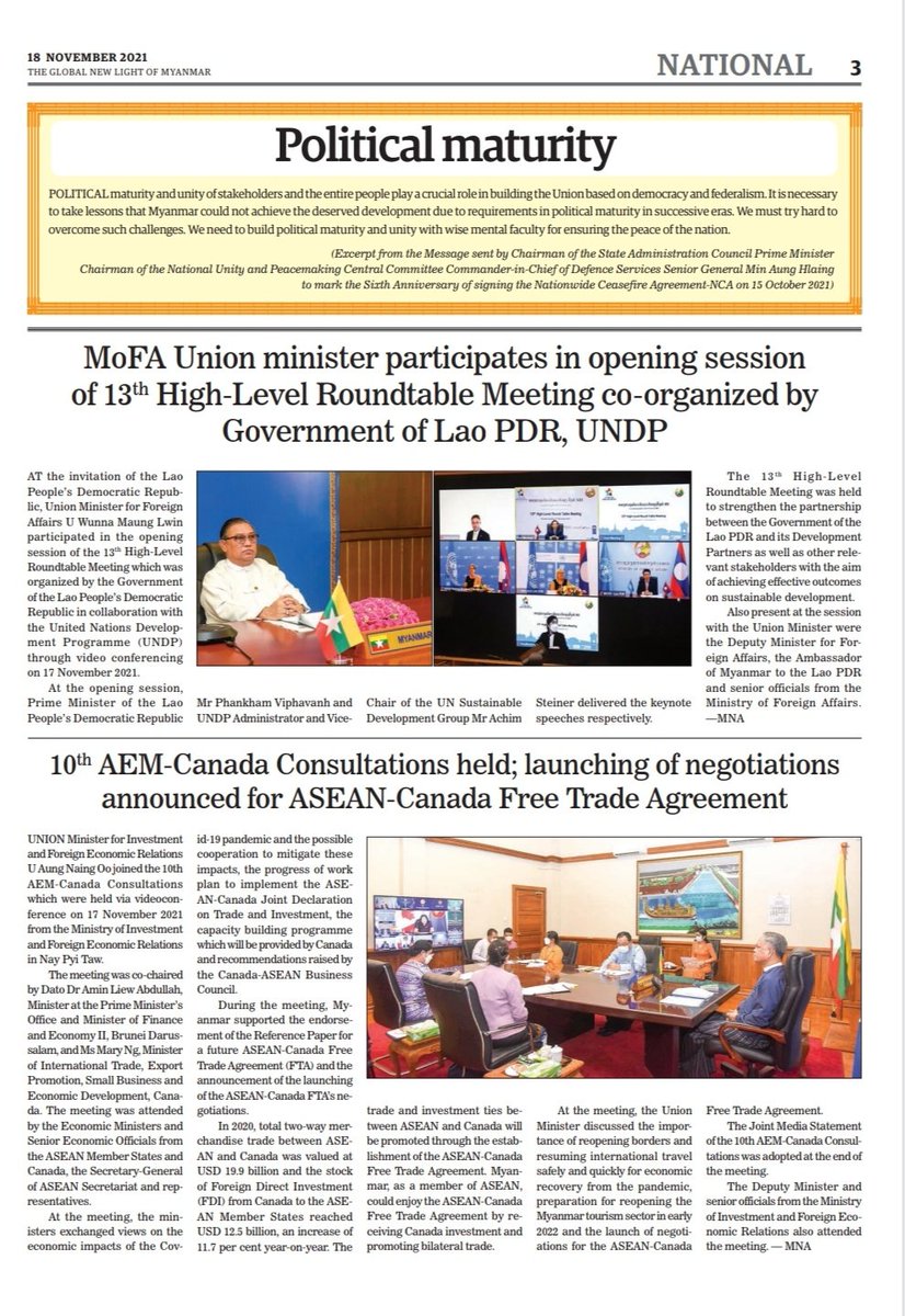 MayWongST's tweet photo. Though #Myanmar #military chief may  be excluded from upcoming virtual #China-#ASEAN leaders' summit, its military administration officials have continued to participate in other international meets involving ASEAN &amp; others like regional defence meeting #WhatsHappeningInMyanmar https://t.co/LJv7736c5E