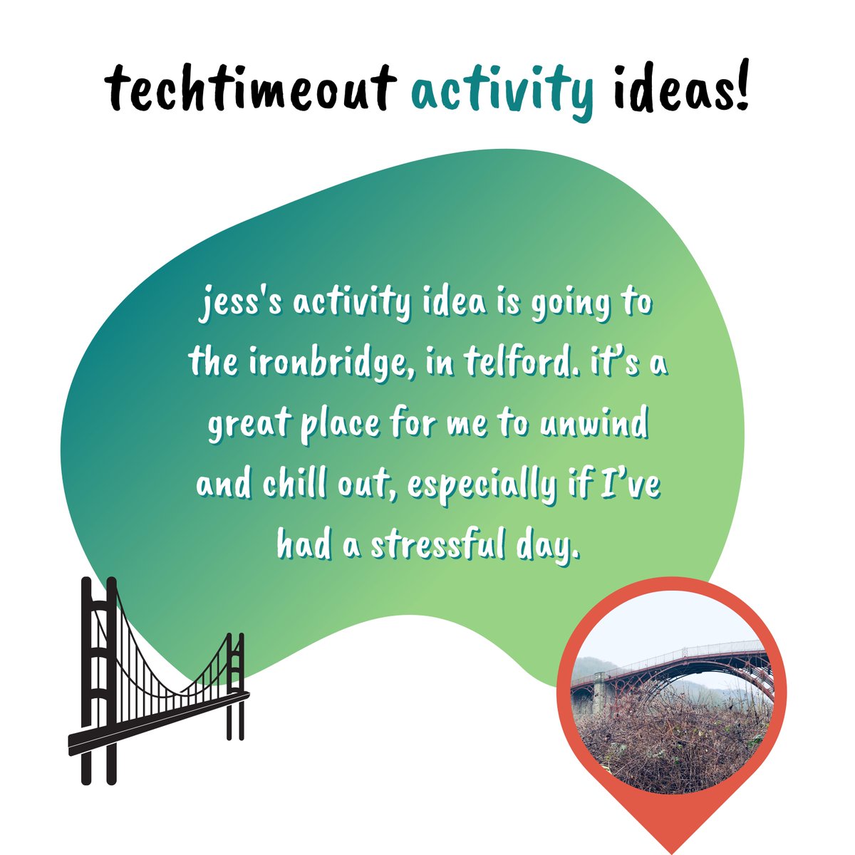 techtime_out's tweet photo. Here is another #techtimeout activity idea...

The Ironbridge, Telford.

Jessica loves spending her spare time here as she thinks that "it’s a great place for me to unwind and chill out, especially if I’ve had a stressful day.

#activity #activityidea #telford #theironbridge https://t.co/xqhGZd8mXh