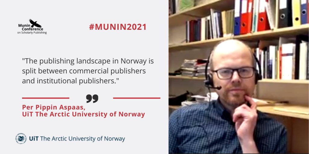 MuninConf's tweet photo. Speaker Per Pippin Aspaas @AspaasPer from @UiTNorgesarktis. “The publishing landscape in Norway is split between commercial publishers and institutional publishers.” #Munin2021 #DiamondOA #OAdiamond #InstitutionalPublishing https://t.co/Xv0cDjLDfo https://t.co/qZT0aKZfE2