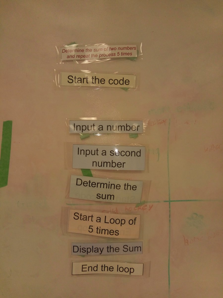 te_bokkel's tweet photo. Exploring some pseudocode in #YRDSBmath. Rearranging the instruction blocks to solve a problem and alter the problem. #MTH1W https://t.co/Qe7UeGaCic