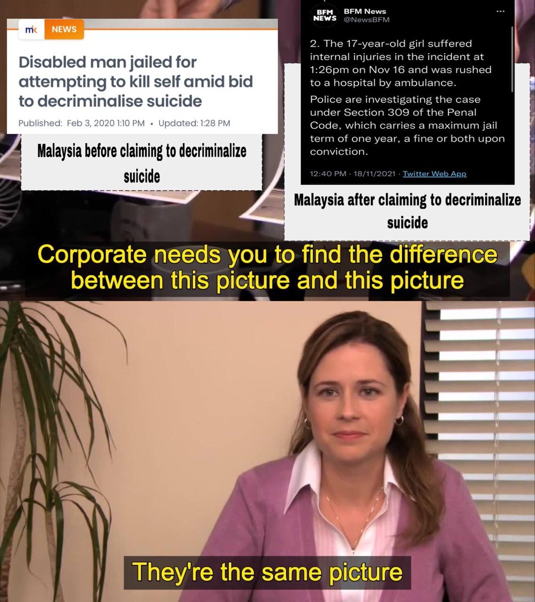 See why we can't wait any longer for the moratorium?

Pressure your MPs to implement the moratorium ASAP.

Sign the petition: chng.it/j24CW2c5SS
Send an email template to over 200 MPs: decriminalisesuicidenow.carrd.co/#send-an-email

#DecriminaliseSuicideNow #BunuhDiriBukanJenayah