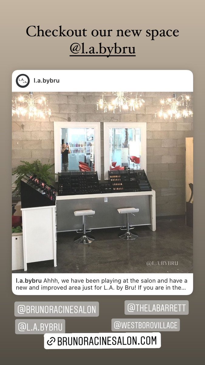 Checkout the new space for  <a href="/l/">I have but one letter. It is L</a>.a.bybru in salon. 
<a href="/brunoracinebru/">Bruno Racine Salon</a> <a href="/thelabarrett/">Leslie-Anne "L.A." Barrett</a> <a href="/westboroBIA/">Westboro Village</a> 
#brunoracinesalon #labybru #teamracine #westboroBIA #makeup #supportsmallbusiness #supportlocal #shoplocal