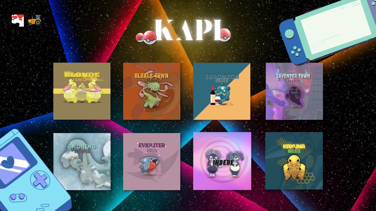 Ci siamo quasi! Stasera ore 21:30 il draft della KAPI! 🔥🏆
🟣twitch.tv/xtractor11 in collaborazione con il gruppo di <a href="/KalpofVGC/">Filippo</a> 🟣

Ed ecco a voi i loghi delle 8 squadre! 
Quale vi piace e da chi vorreste essere draftati? 🔥🔥🔥

Un grazie a <a href="/giafunz/">Explo</a> per la grafica! 🤩