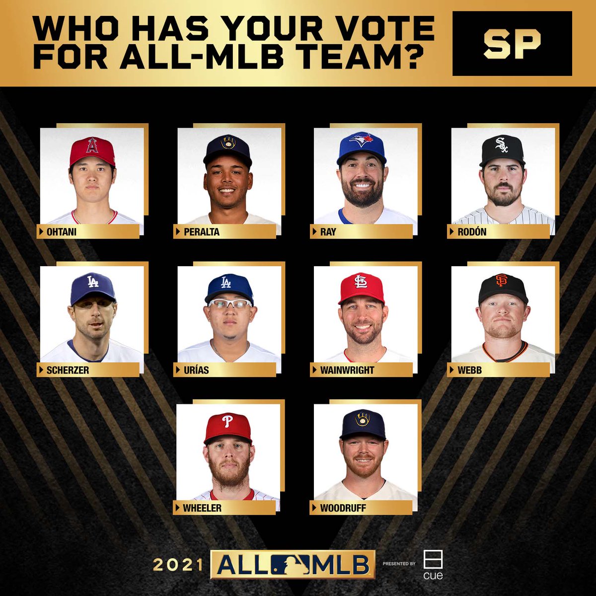 WallPaula2's tweet photo. [2021.11.18]Before you find out who wins the Cy Young award[1]% let us know which starters you’re putting on your #AllMLB team! ️ https://t.co/aPydXe5f7T https://t.co/LbUbpT98p4