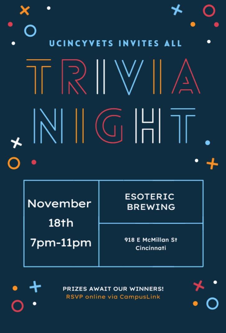 Trivia Night at Esoteric Brewing!!! Come out and bring your A game to win cool prizes and show off your smarts! #ucincyvets #uc_vets