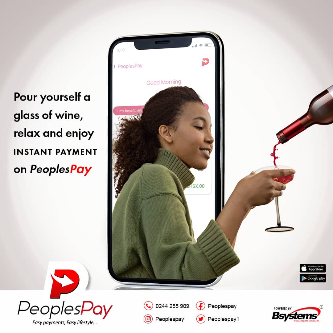 PeoplesPay_Gh's tweet photo. Tough day? Take it easy pour yourself a glass of wine, PeoplesPay got you covered when it comes to electronic payment.
PeoplesPay......Easy Payments... Easy Lifestyle 
#PeoplesPay 
#BsystemsLtd 
#EasyPaymentsEasyLifestyle 
#fintech 
#bills 
#bestapp
#softwarecompany https://t.co/tAoJ2xL8Wi