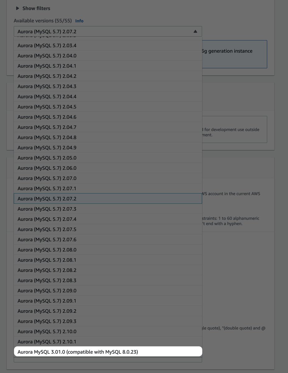 Oh wow, there's suddenly AWS RDS Aurora MySQL 8 support? Early re:Invent surprise?  🎉