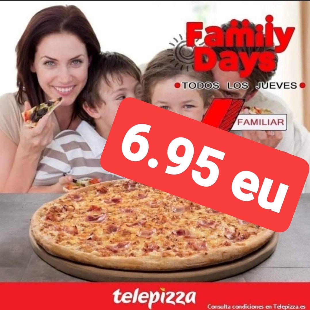 pizzavalde's tweet photo. Hoy jueves, telepizza familiar de 1 ingr. por 6.95 y especialidad por 10.95eu. https://t.co/uTLMtP1KPs