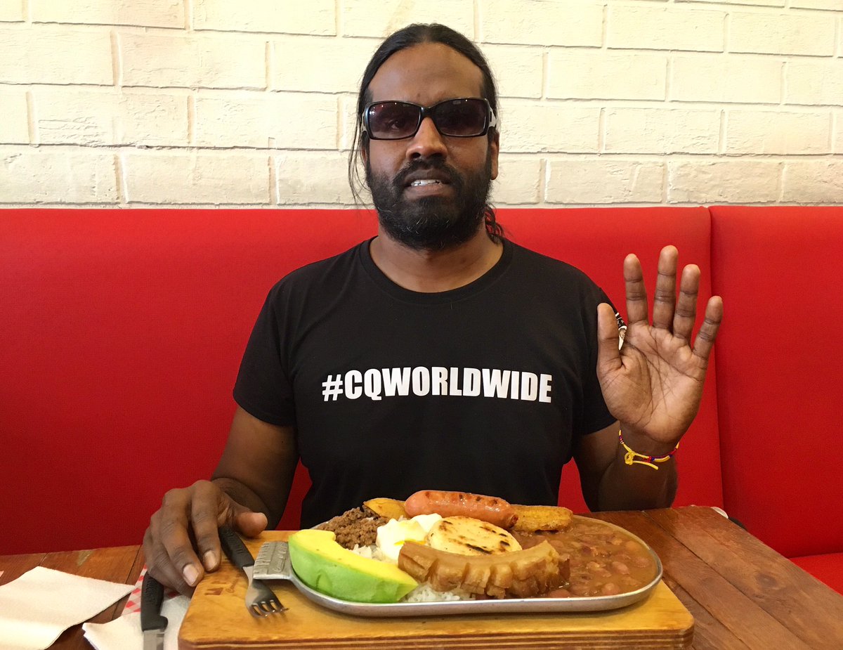 wilburworldwide's tweet photo. Moving on from eating the big buttox of the ants to the unofficial national dish of Colombia: BANDEJA PAISA!🇨🇴 This is what I call FIRST CLASS MEAT! Anyone else had a chance to stuff themselves with this dish of gigantic proportions?  😱 #firstclasseats #bandejapaisa #CQWorldWide https://t.co/7kwBCjj9I7