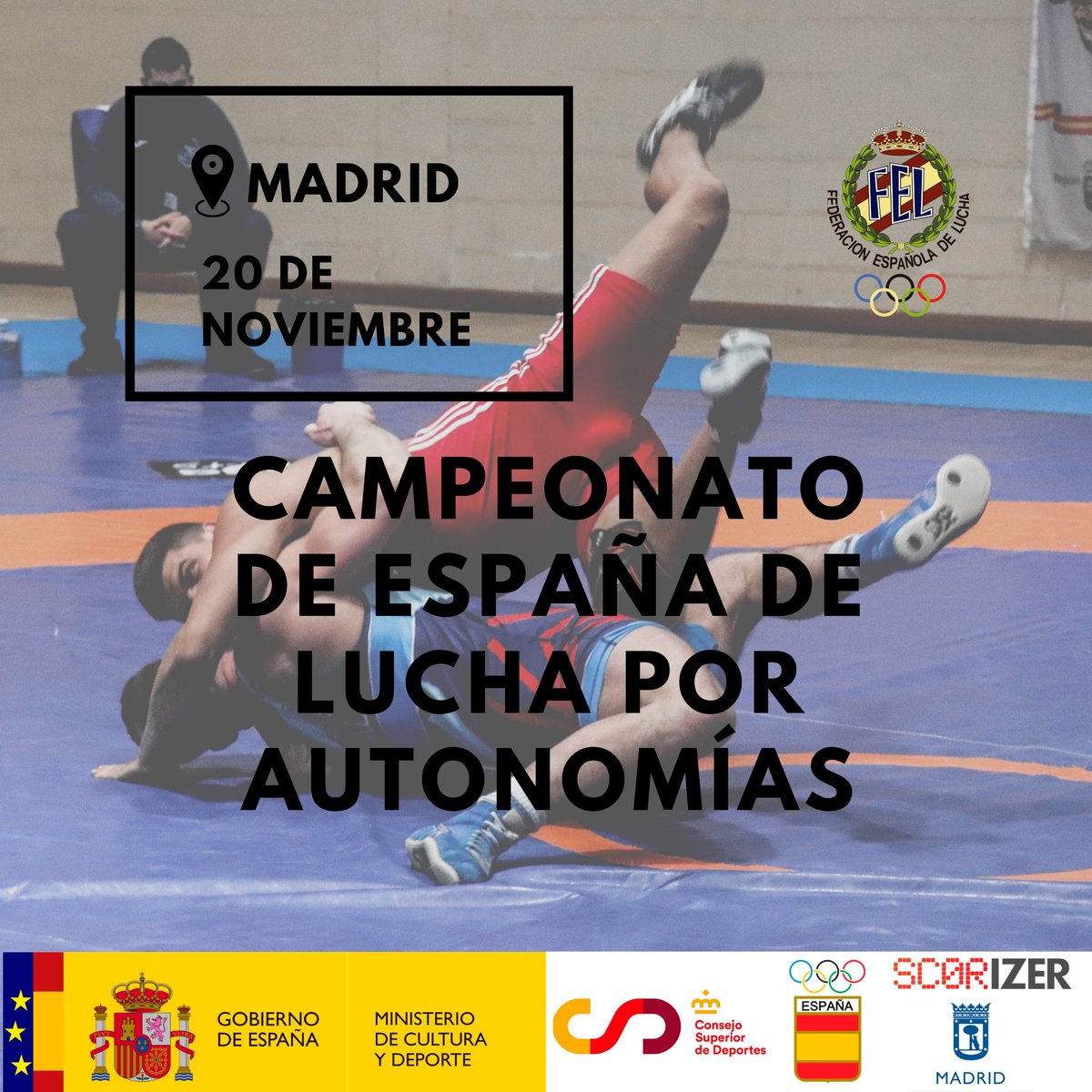 lucha_esp's tweet photo. La Copa de España de Lucha por autonomías se disputará este sábado, 20 de noviembre en Madrid!! 

El evento será retransmitido por @scorizer en la app o en nuestro canal de Youtube!!!

Para más info puedes leer aquí:

https://t.co/0AUxlwhwwk

#suples #luchalibre #copaespaña https://t.co/HXWwC6Hvz8