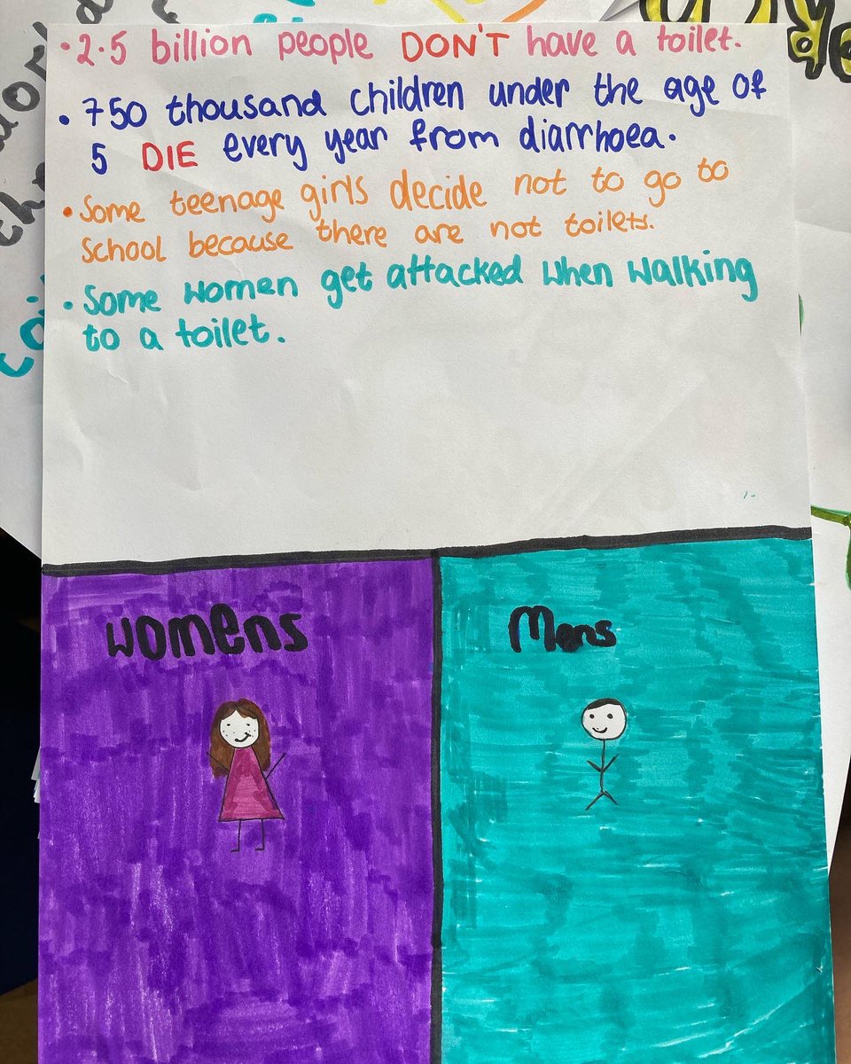 devedmmc's tweet photo. Tomorrow is #WorldToiletDay . Our 1st year students have been making posters to highlight the importance of water and sanitation. Lots of children (especially adolescent girls) don’t go to school because of a lack of toilets facilities. https://t.co/vNFkKounky