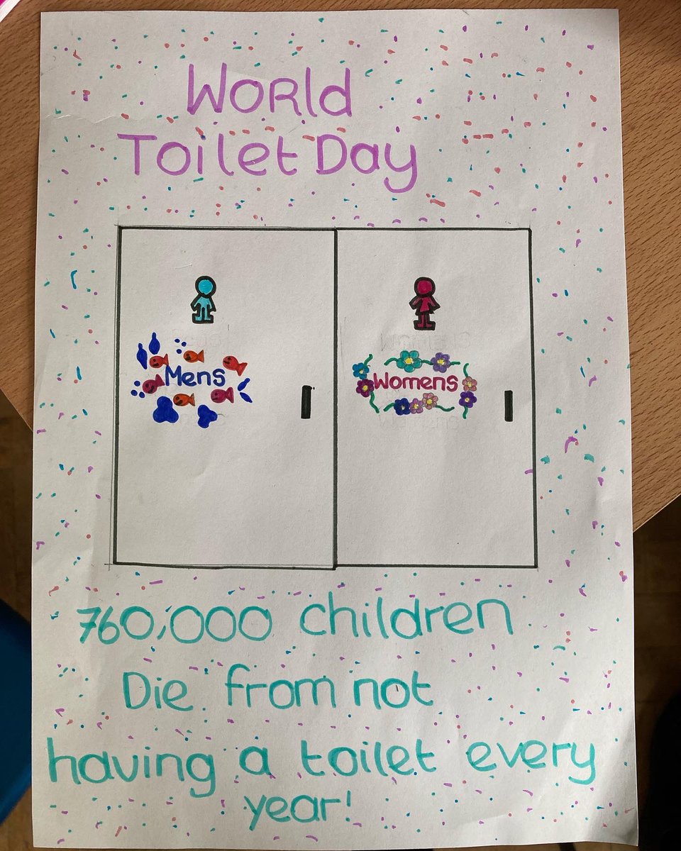 devedmmc's tweet photo. Tomorrow is #WorldToiletDay . Our 1st year students have been making posters to highlight the importance of water and sanitation. Lots of children (especially adolescent girls) don’t go to school because of a lack of toilets facilities. https://t.co/vNFkKounky