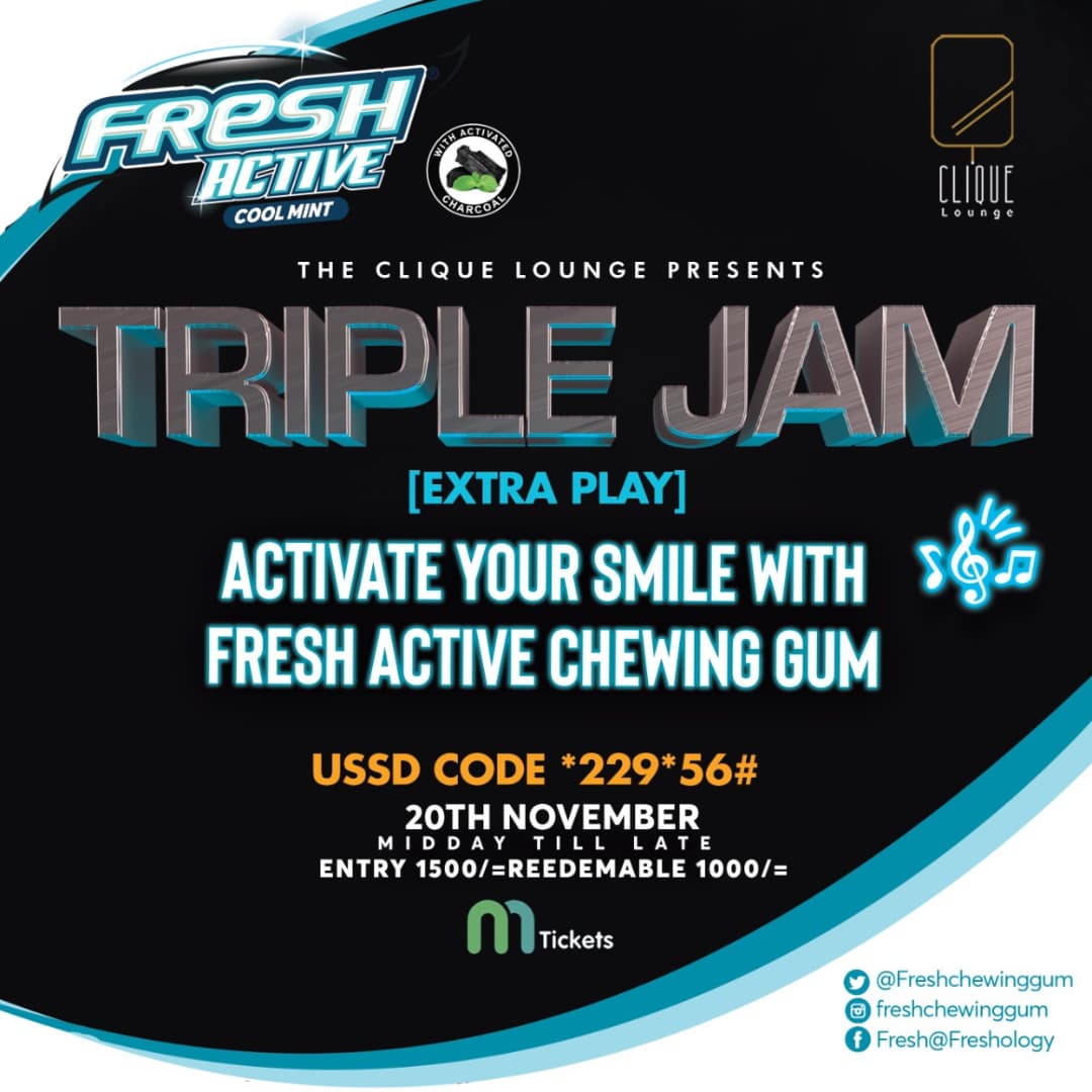 mcstano's tweet photo. @Freshchewinggum is activating live at the #TripleJam featuring @NijoDJ @DjPinye and DJ Adrian, this Saturday at @cliqueloungeKEfrom noon to late.

#FreshActive #TripleJam https://t.co/29eqQMjv5E