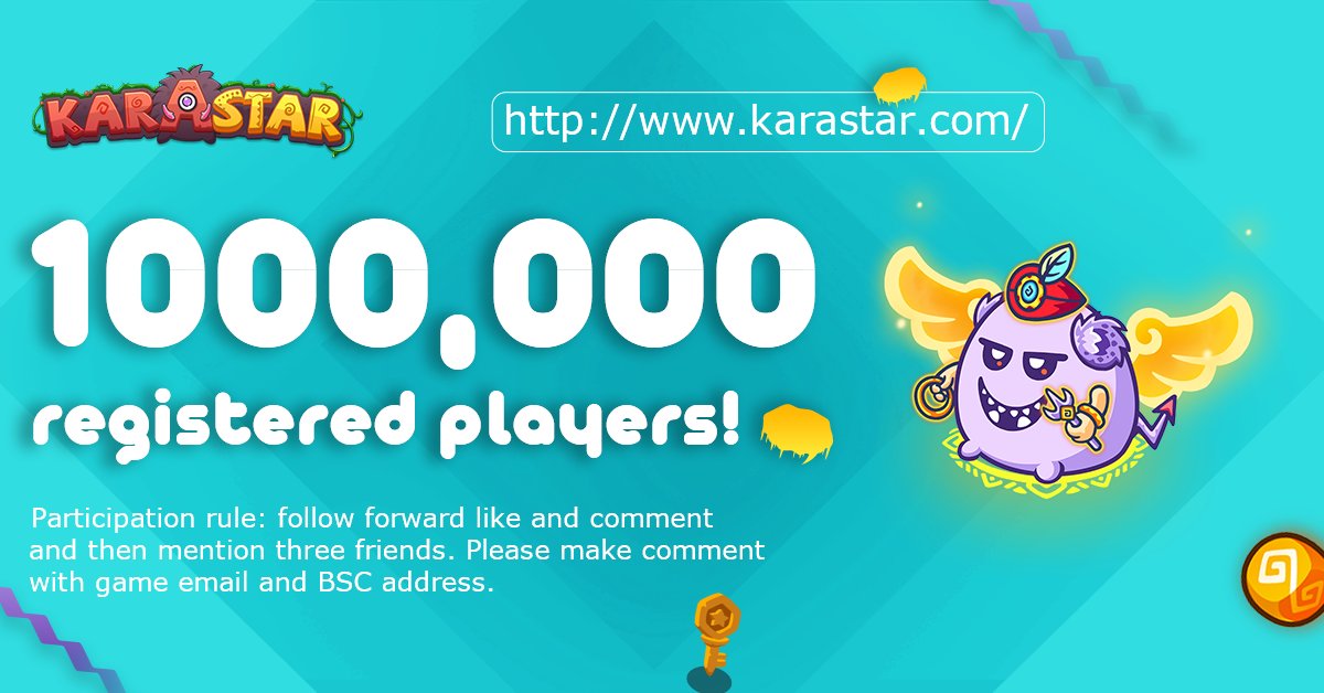 karastargamefi's tweet photo. 🏁1M-Registered Goal Accomplished✅ 
🎲Airdrop 30UMY for 1000 ppl

10Ds: 
269 bugs fixed!
Stable n fluent gaming exp! 
Unlimited server capacity supports million players online atst! 

Join us! Play More, Earn More! @karastargamefi 

#karastar Beyond #axie
#giveaway  #gamefi https://t.co/LtKWe3zrus