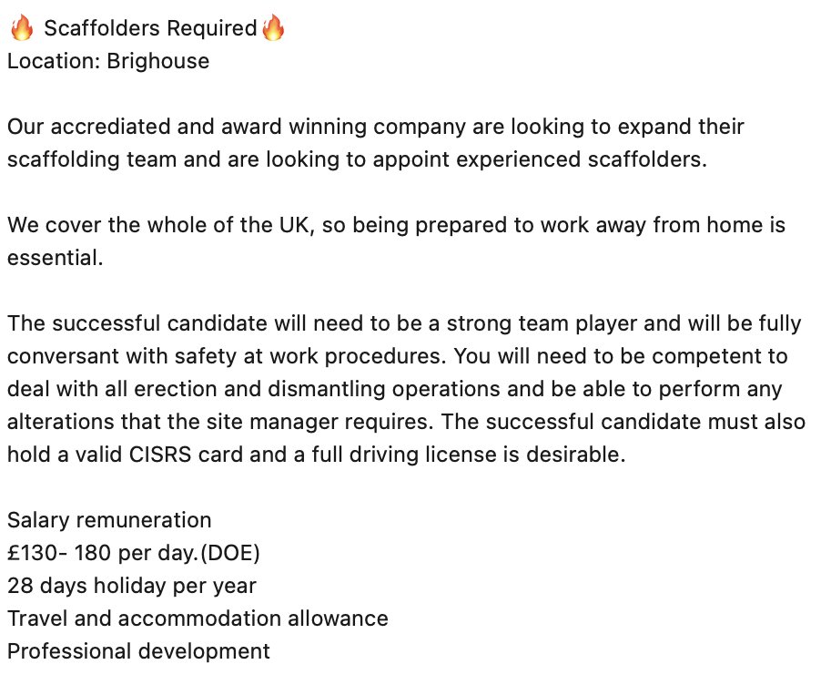 To apply for this position please send your cv to alex@retainjobs.com

#RetainPeople #RetainExcellence #recruitment #scaffolding #jobsearching #ThursdayMotivation
