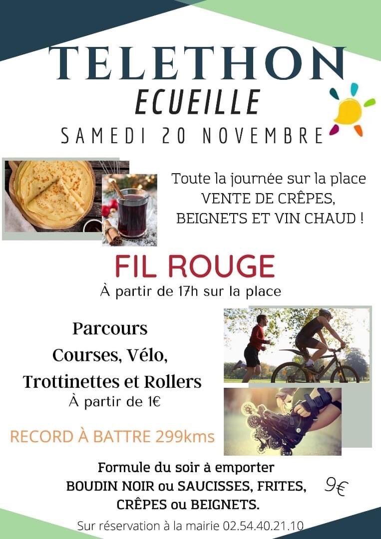 telethon_36's tweet photo. Un record à battre lors du fil rouge à Ecueillé : 299 kilomètres ! Et pour prendre des forces tout est prévu, crêpes, beignets, vin chaud serin au rendez-vous. Le soir une formule à emporter vous est proposée.
#telethon2021 #telethon36 #ecueillé https://t.co/88p0Py3YpO