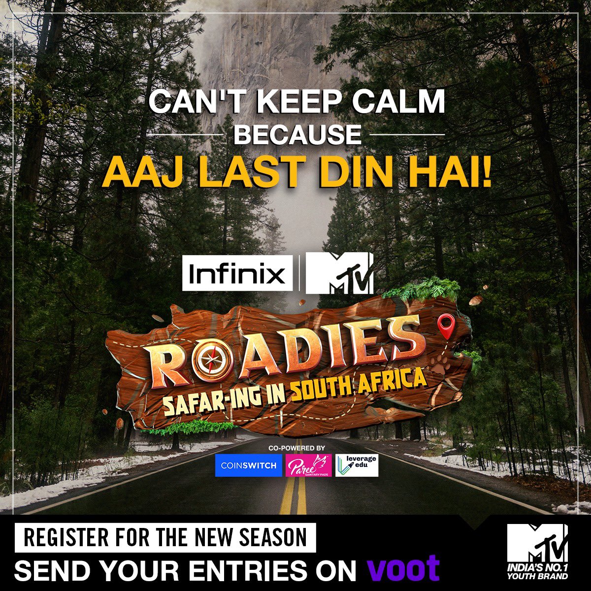 MTVRoadies's tweet photo. Aur entries toh bhejni hi padengi!
Send in your entries for @InfinixIndia MTV Roadies co-powered by @CoinSwitchKuber @PareeGirl &amp; @leverageedu on @justvoot 
Link: https://t.co/q93fHKCTsY
@waiwaiindia @ramsonsperfume @BigMusclesNutri @theragecoffee https://t.co/PBgGJ6VP8h