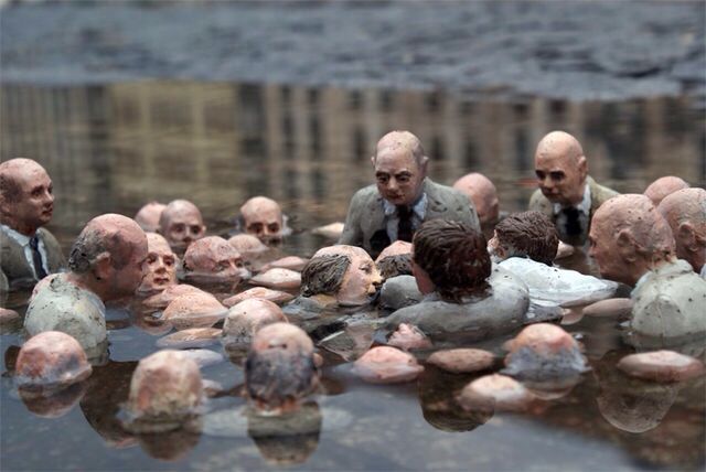 Politicians Discussing Climate Change, street art in Berlin by Isaac Cordal.
#ClimateEmergency #art #Berlin  #OXAGON #JENO #XRP #Bitcoin