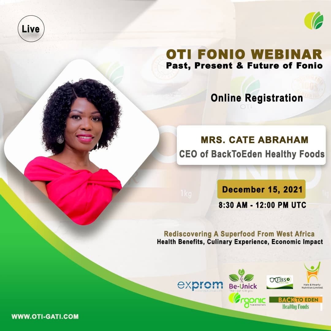 OTIGATI's tweet photo. It's going to be so #Foniolicious! Don't miss out on this opportunity to learn how to cook all your #healthymeals with #fonio. Sign-up now for the upcoming #OTI_Fonio_Webinar if you haven't yet done so. Cate will be sharing some of her #FonioRecipes with participants. https://t.co/b1MdlSlWWc