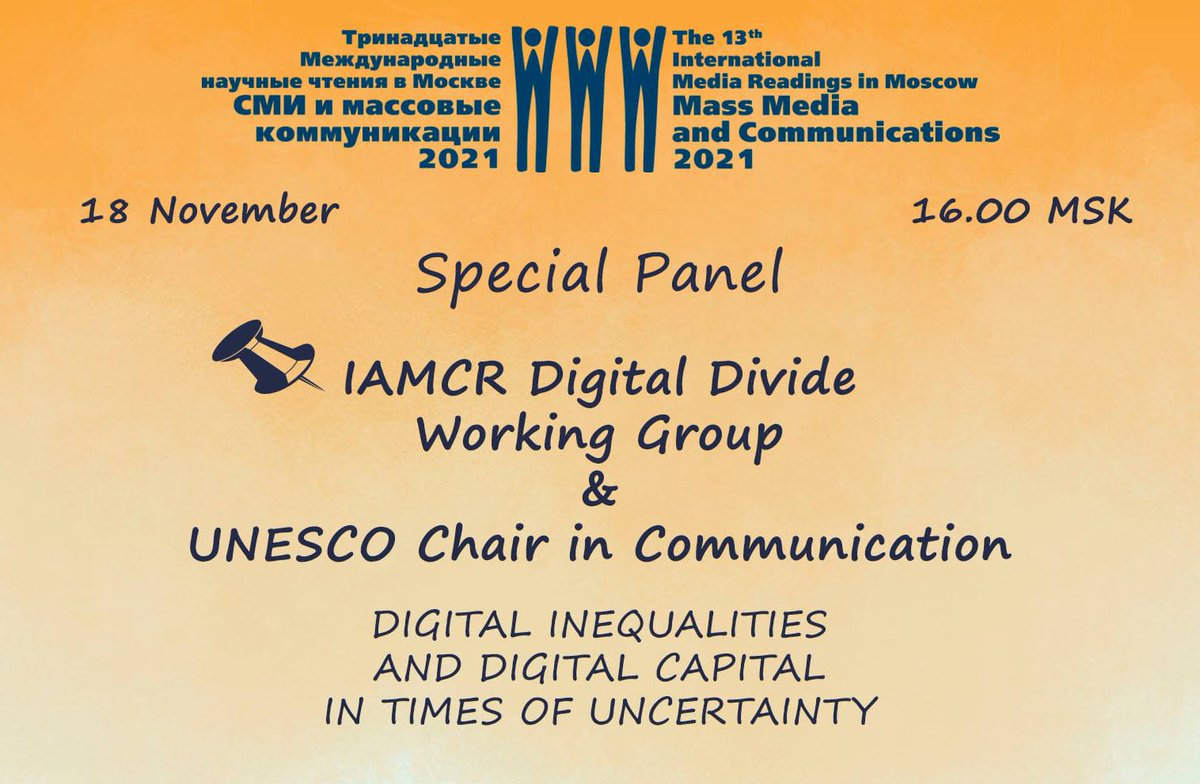 bernacali's tweet photo. Honored to participate today at the special panel ‘Digital inequalities and digital capital in times of uncertainty’, organized by Moscow State University, with @IAMCRtweets Digital Divide WG &amp; UNESCO Chair in Communication.
#MoscowReadings
👉 https://t.co/j1vI9ZWTjB https://t.co/1VMq3w1izV