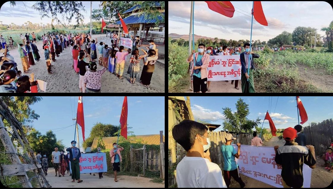 Residents, teachers and parents from Letpadaung Taung village, Salingyi, rallied today in voicing out their oppositions to Illegitimate Military ruling.   LEGALIZATION OF NUG  #Nov18Coup #WhatsHappeningInMyanmar