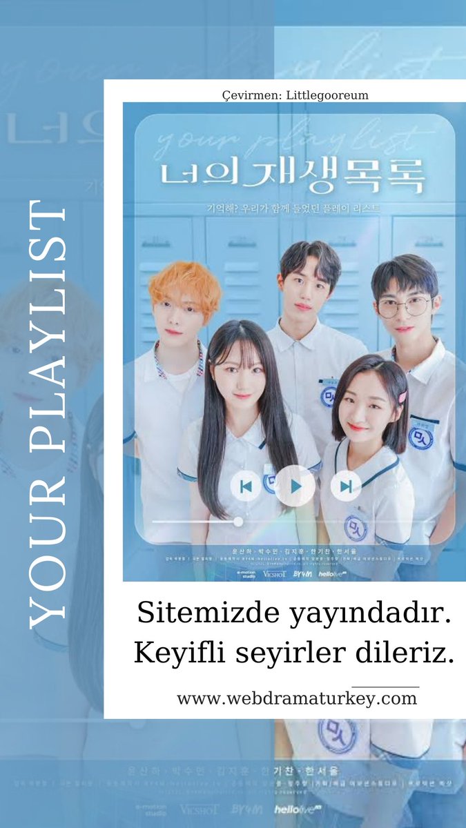 WebDramaTurkey's tweet photo. 🤍 Your Playlist 🤍

Kaynak eksikliği nedeniyle devam edemediğimiz dizinin 2.Bölümü sonunda sitemize eklenmiştir. Keyifli seyirler dileriz 😊

Oyuncular: #YoonSanHa #ParkSuMin #HanGiChan

 2.Bölüm: https://t.co/IEkR4IwIci

#YourPlaylist #너의재생목록 https://t.co/8veMoBuWFj