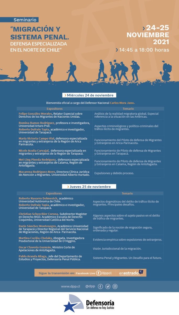 El 24 y 25 de nov. se llevará a cabo el seminario "Migración y Sistema Penal: Defensa Especializada en el Norte de Chile" organizado por la <a href="/DPP_CL/">Defensoría Penal Pública</a> donde expondrá nuestra investigadora ICSO <a href="/uohiggins/">Universidad de O'Higgins</a> Martina Cociña-Cholaky