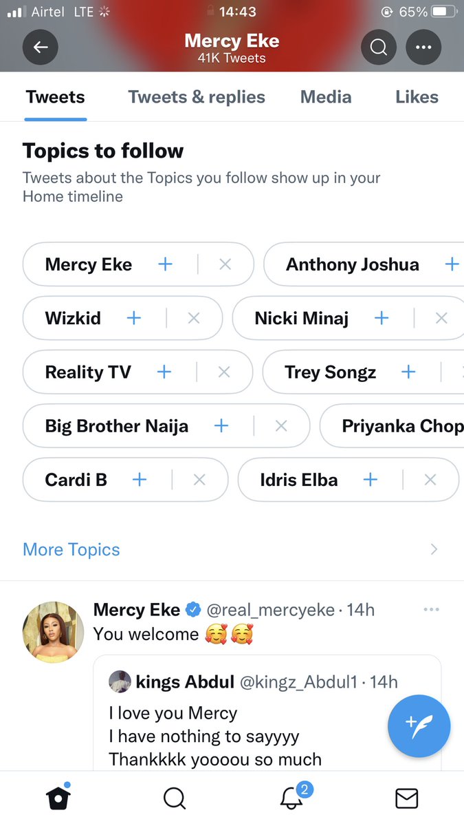 _onlywendyy's tweet photo. I just took this screenshot now. A whole Twitter topic ๐ญ๐ฃ๐ฃ #QueenOfVisuals Mercy Eke๐ https://t.co/zTKhn0eRHq