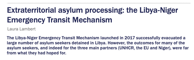 Recommended reading: @lejlambert on lessons from the Emergency Transit Mechanism in Niger as a form of extraterritorial #asylum processing
fmreview.org/externalisatio…
