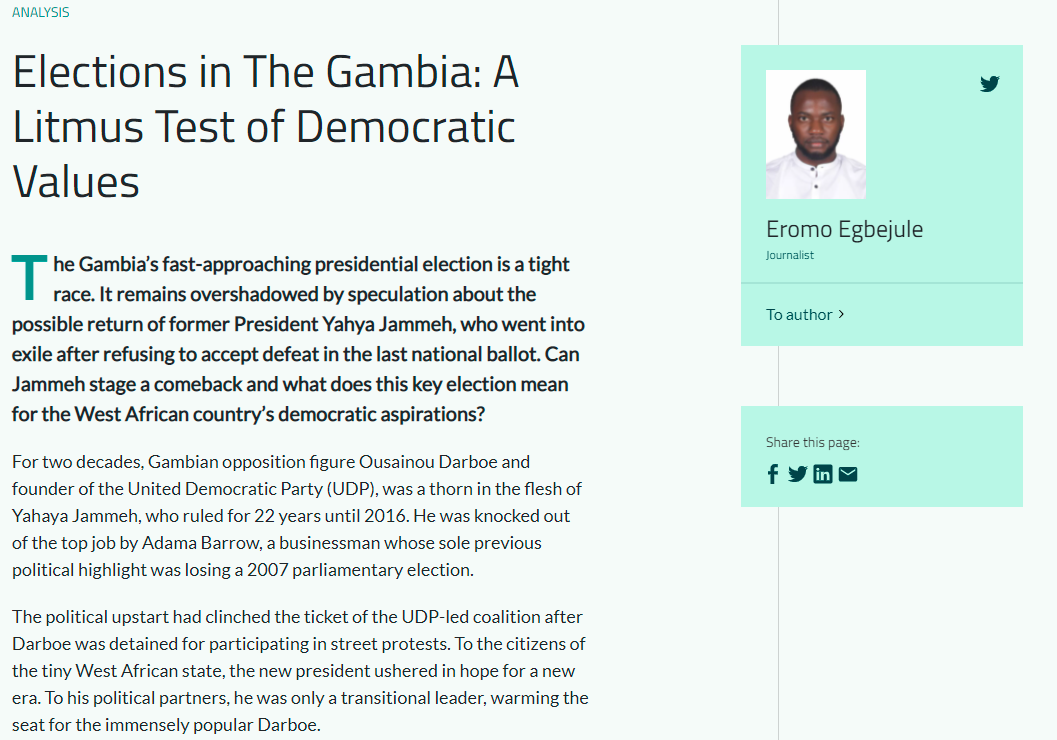 bti_project's tweet photo. Barrow’s legacy of trying to consolidate democratic values depends on the poll outcome. In our new blog post, @EromoEgbejule writes about one of the most consequential presidential #elections in The #Gambia’s history, which will take place on December 4. 
https://t.co/1QlTAwICWP https://t.co/gHZd18OxSd
