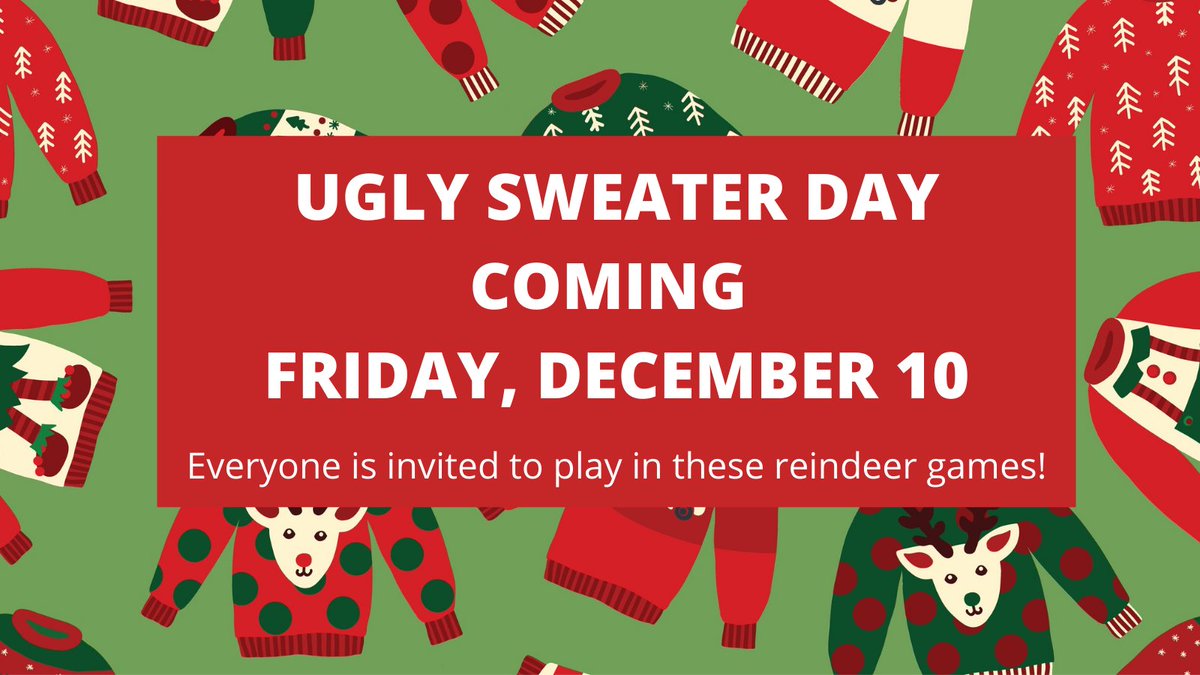 StedsSA's tweet photo. Rudolph might have been left out but we're inviting everyone to play!  Get your ugliest holiday sweater ready, because it's going to be a holly jolly competition! #NewPirateTradition #piratefun @StEdsVero https://t.co/g5Y3XyjNpV