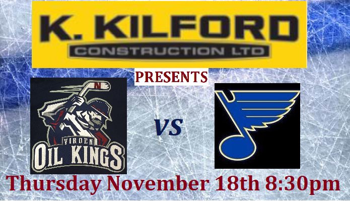 VirdenOilKings's tweet photo. K. Kilford Construction brings you the Virden Oil Kings home opener vs the @HartneyBlues Thursday at 8:30 https://t.co/rSJd7snVOZ