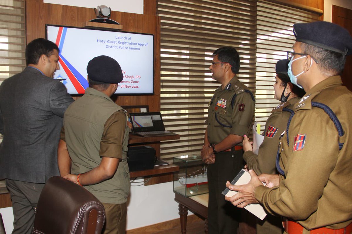 ZPHQJammu's tweet photo. ADGP @mukesh_ips_jk  launched two Apps Tenant Sarthi App &amp; Portal &amp; Hotel Guest Registration App an initiative by @Dis_Pol_Jammu .Main feature of Hotel Guest Regd. App is that it allows registered hotels &amp; guest houses to submit the guest record in real-time to the Distt.Police. https://t.co/n7rC3A3CNm