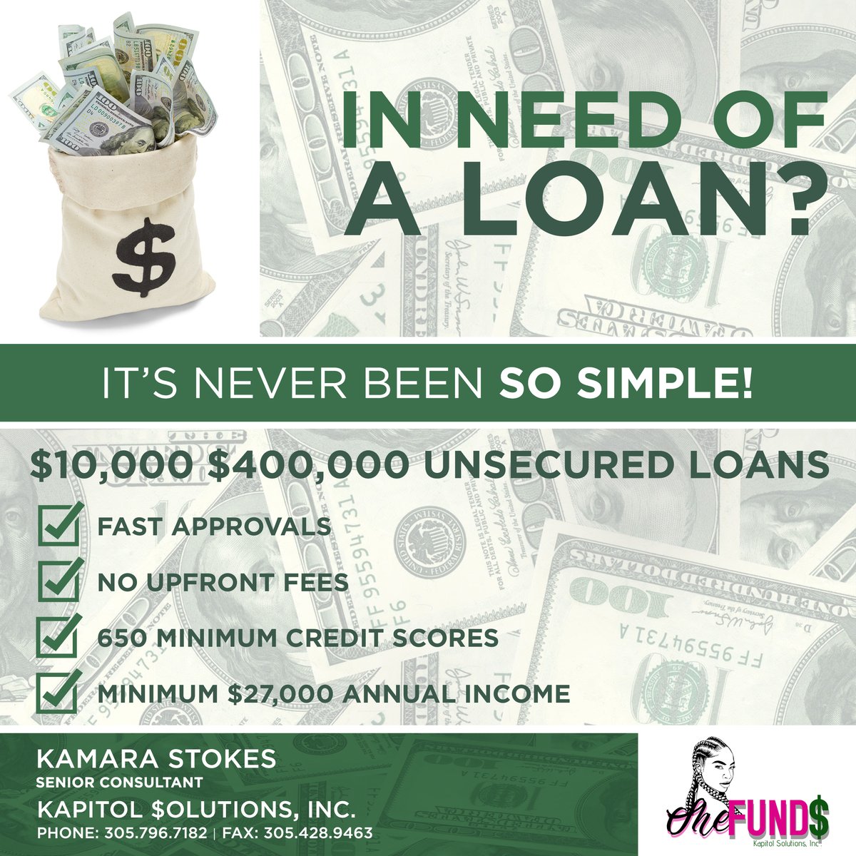 KamaraStokes's tweet photo. Are you in need of a loan to help fund your dreams? I am available to assist and the process is simple. Contact me, your Senior Consultant, Kamara Stokes for more info. Details on flyer.
..
#Services #KamaraStokes #SheBuilds #SheFunds #femaleceo #funding https://t.co/Aetyl2W9ug