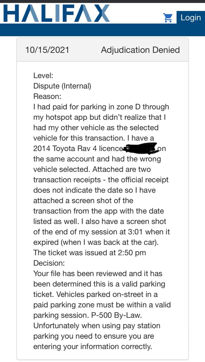 kardub's tweet photo. Thanks to the city of #halifax who have deemed that making a mistake when using the parking app to pay is non-negotiable. 
Paid for the parking. 
Got the ticket. 
Got denied. 
Charged a late fee. 
What a business model. #parking #probs 
I’m glad you’re perfect. https://t.co/kbHe0Jl4zQ