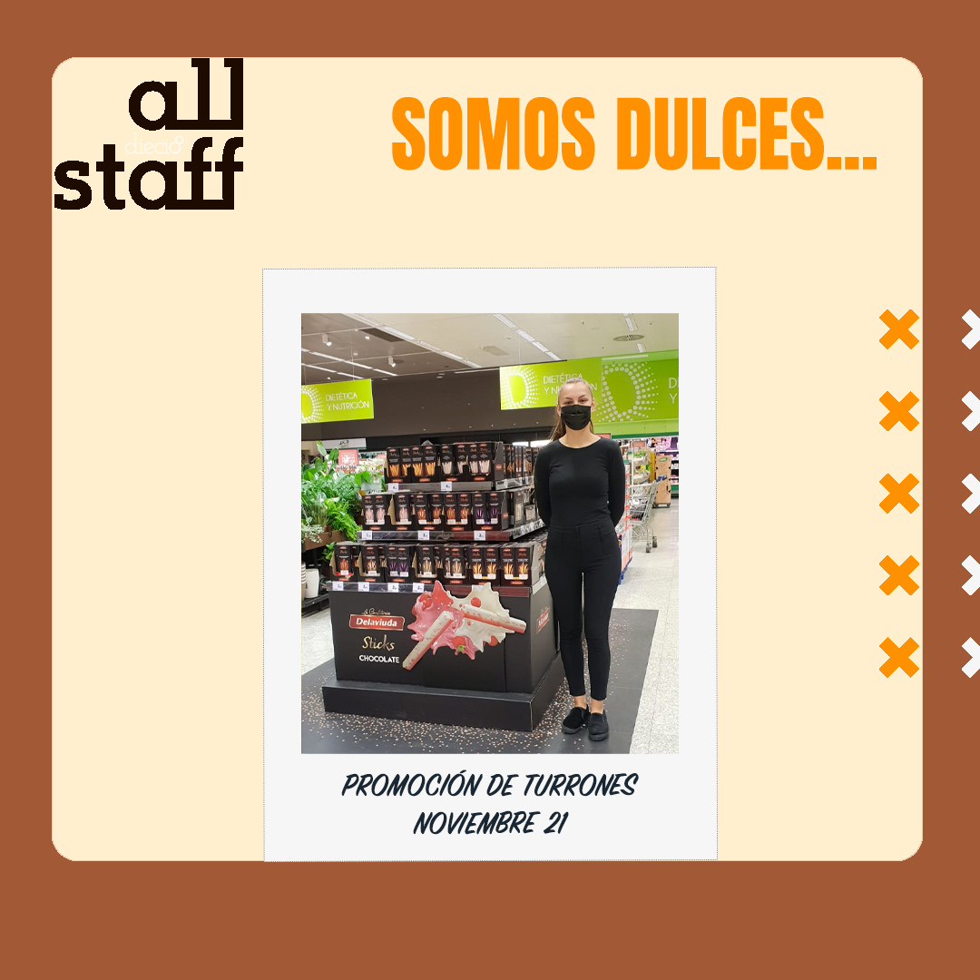 ¡Somos dulces!, estuvimos en una promoción de turrones dando por inaugurada la temporada navideña en ese aspecto, donde nos encargamos de dar un servicio de promoción con una azafata regalando muestras. 
#AllStaff #Agencia #Experiencia #Turron #Hospitality #Sampling #Muestra