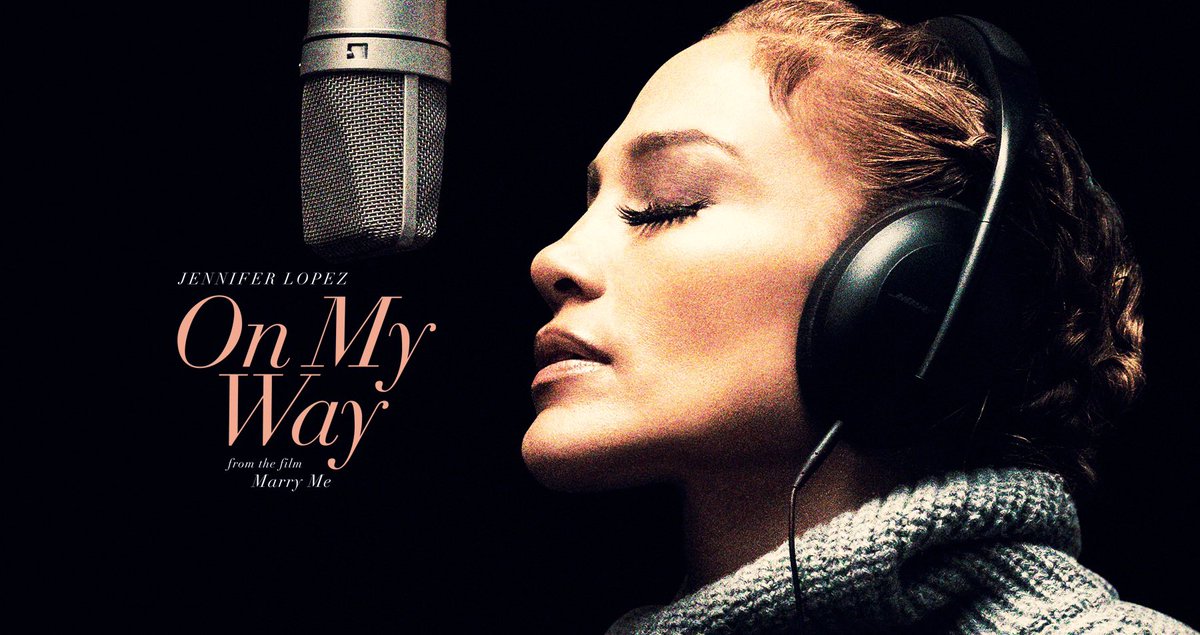 JLo's tweet photo. On My Way from @MarryMeMovie is available now! This song is so special to me and I hope you love it as much as I do 🤍🤍 #OnMyWay #MarryMeMovie https://t.co/QtCzhd0LQO https://t.co/FDHAk53l4j