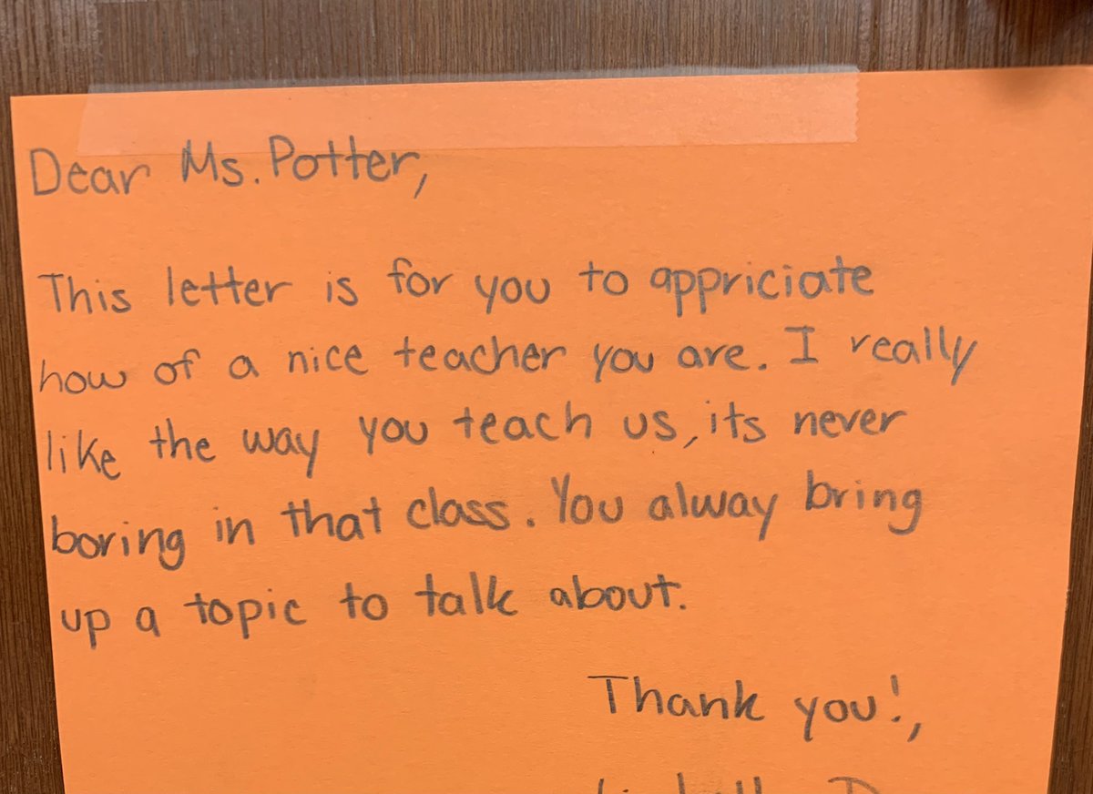 Mrs_Potter2's tweet photo. Such a nice note to find first thing in the morning ☺️ #spartanslearn #porterhighschool #teacherlife https://t.co/9NIYwW1pQt