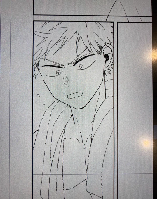 お風呂上がりの💥ちゃのヘタった髪、可愛くかけたのにほとんどコマの外に消えて行ってしまった… 