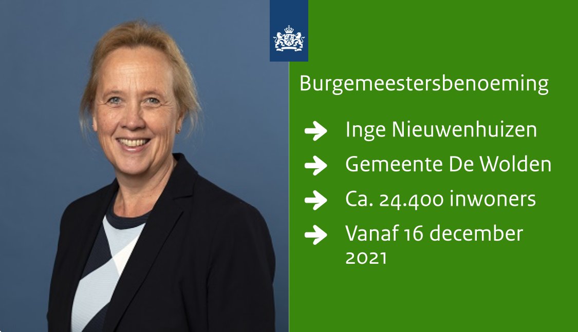 Inge Nieuwenhuizen wordt de nieuwe burgemeester van de gemeente De Wolden.
#bestuur

➡️ nieuwsbzk.nl/2079314.aspx?t…