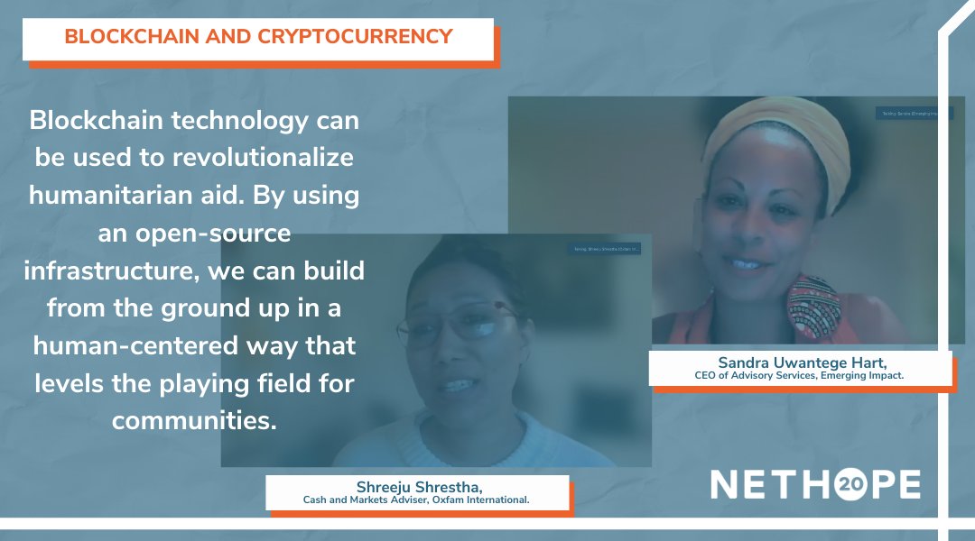 NetHope_org's tweet photo. @Oxfam and @emergingimpact_ discussed about how blockchain technology increases options for aid transparency, data protection, and monitoring capabilities for spending patterns.
#NetHopeSummit2021 #NetHopeAt20 #Blockchain #Cryptocurrency https://t.co/uGYdD7t5Aq