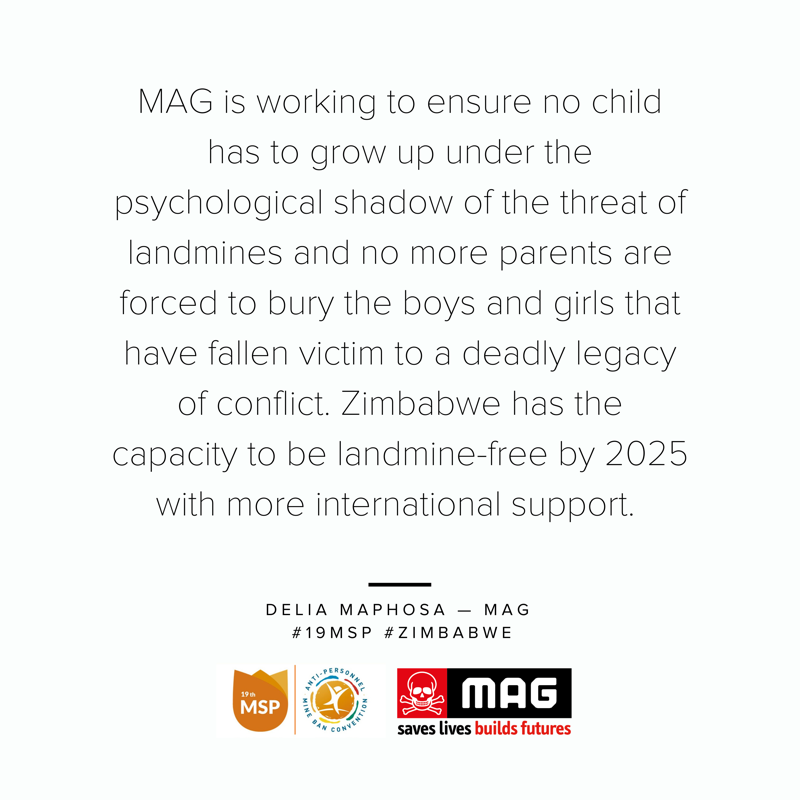 MAGsaveslives's tweet photo. #19MSP
❝For communities that have suffered the threat of landmines for over 45 years, clearing towns and villages transforms lives❞
MAG's Delia Maphosa speaking at @NPADisarm @theGICHD @TheHALOTrust & #ZIMAC side event on #Zimbabwe's 🇿🇼 progress towards a #LandmineFree2025.